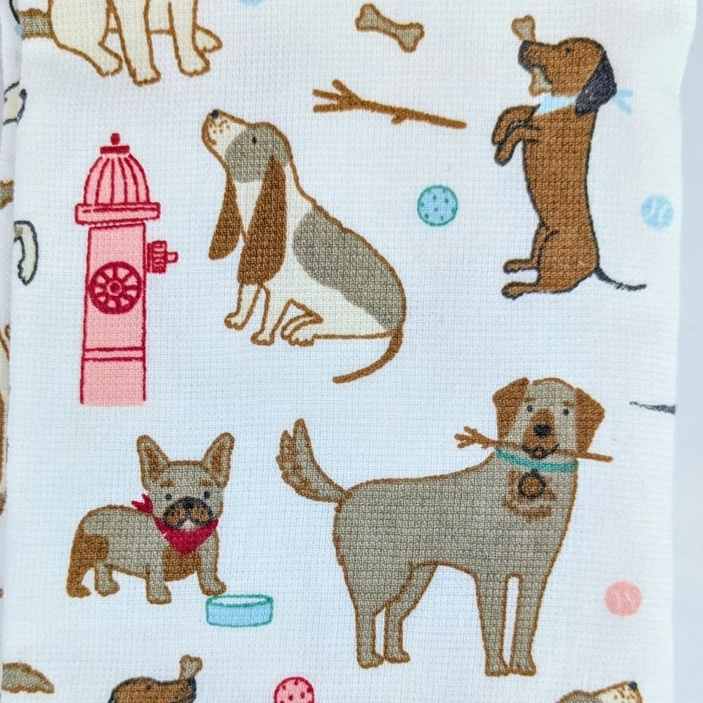 Kitchen Towels Set Of 3 Dogs Fire Hydrants Bones Sticks Balls White Brown NWT - Picture 9 of 12